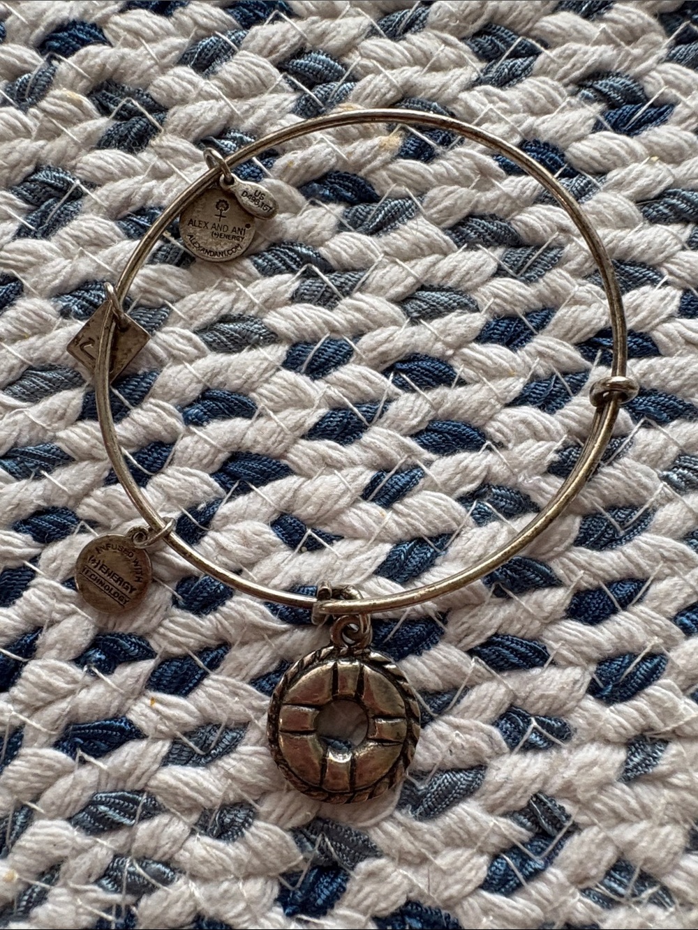 Alex and Ani Silver-Tone Donut Charm Bangle with Logo Charms